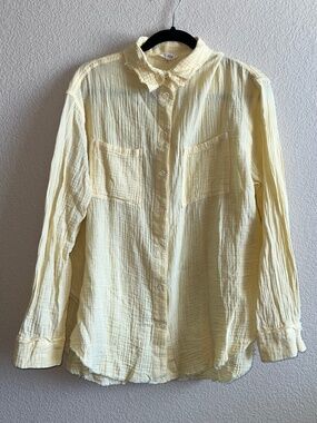 La Miel 100% Cotton Yellow Plaid Button Up Shirt Raw Hem